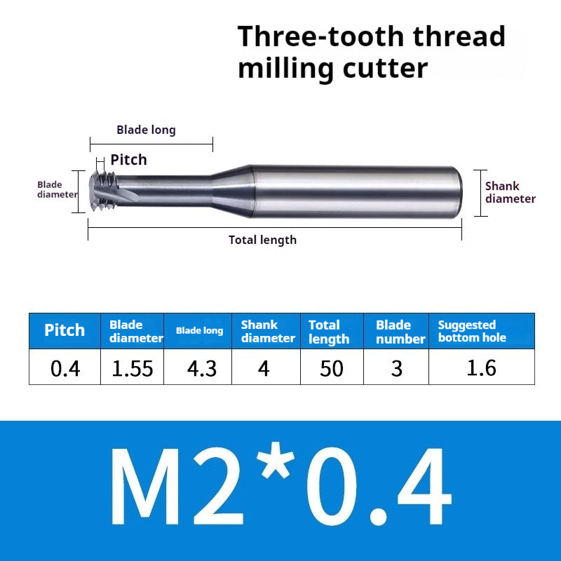 2034-65° three-tooth thread milling cutter, tungsten steel alloy end mill, tooth milling cutter, three-edged coating, M2M3M4M6 CNC cutter Shandong Denso Pricision Tools Co.,Ltd.